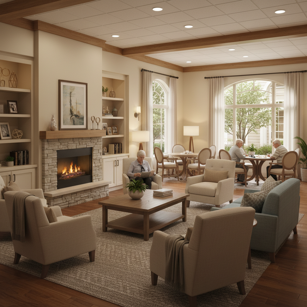 Modern common room in an aged care facility